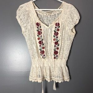 White lace embroidered blouse